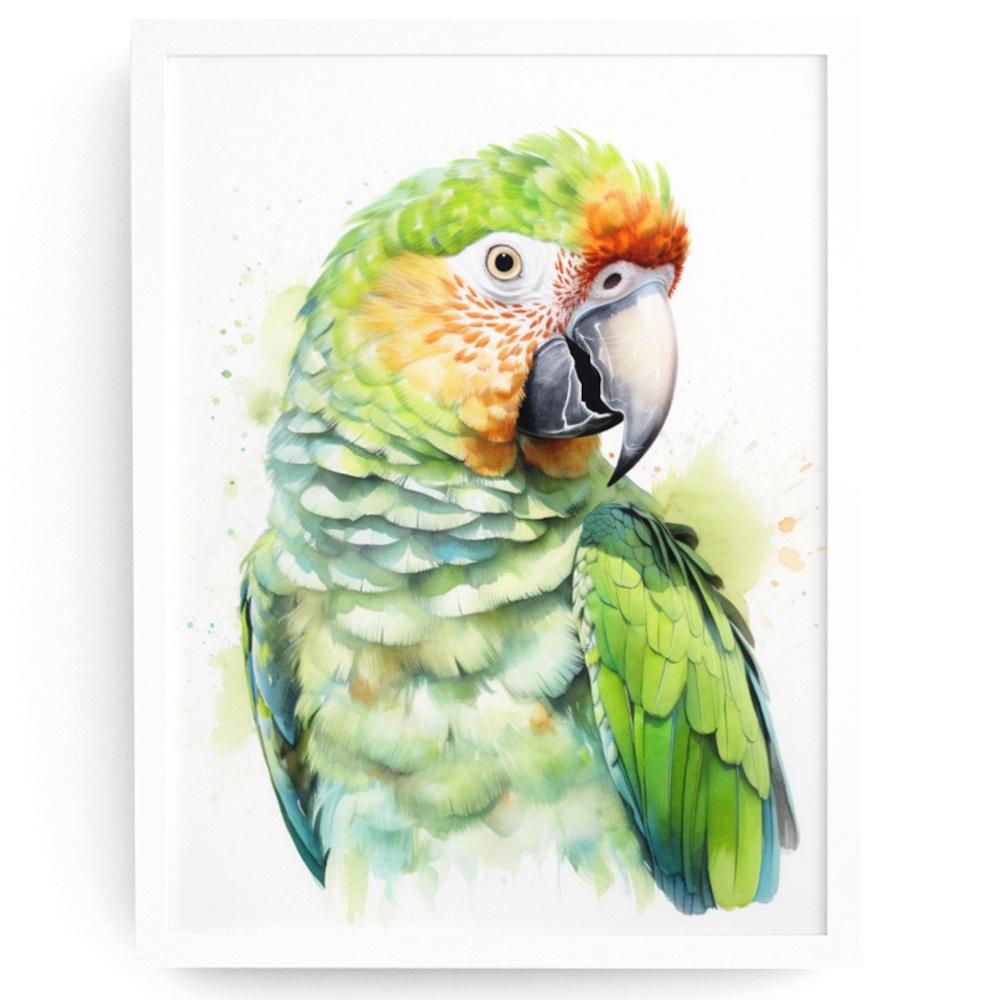 Green Parrot Bird Watercolor Wall Art Print Poster Unframed